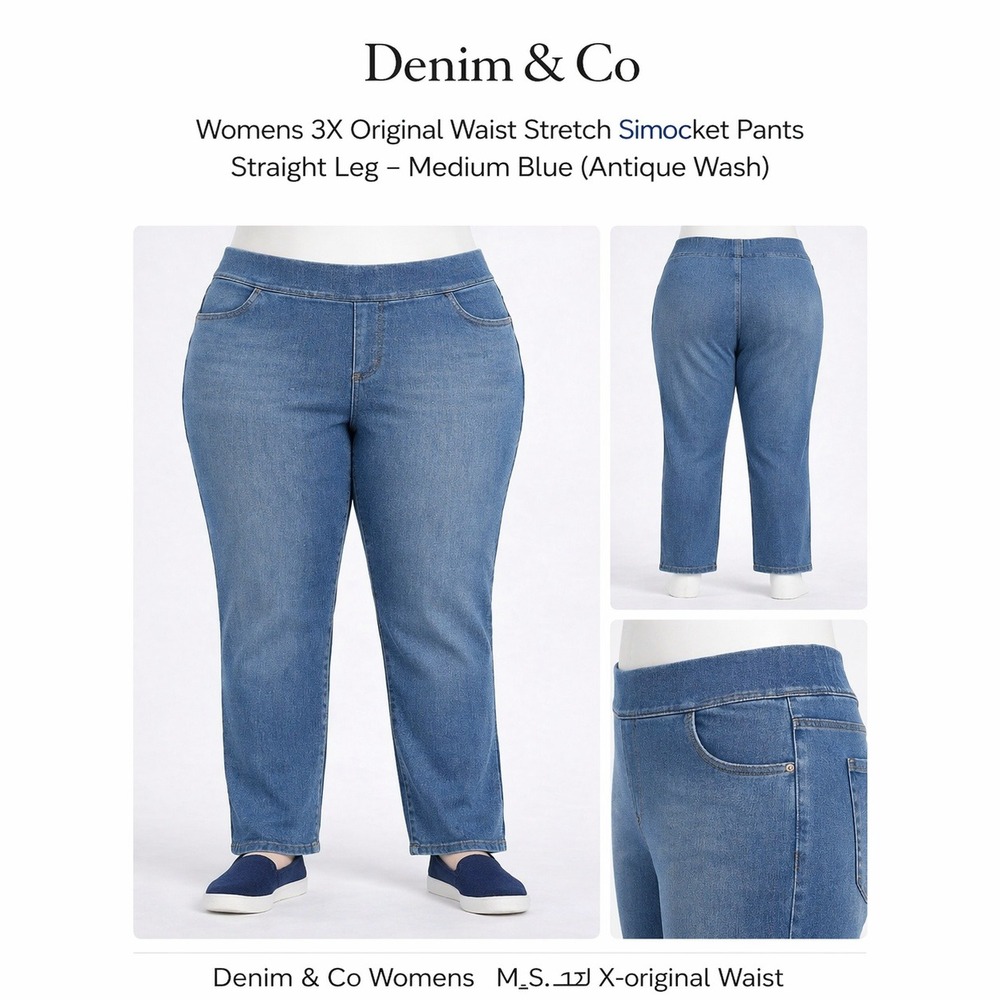 Denim & Co Women‎ 3X Original Waist Stretch Side Pocket Pants Straight Antique